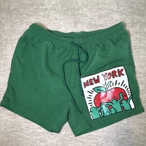 Keith Haring Ripple Junction Green Graphic Print Swim Shorts Men’s Size L
